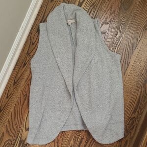 LOFT Heather Gray Open Front Sweater Vest